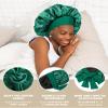 Satin Bonnet for Women Silk Bonnets for Sleeping Curly Hair Bonnet with Elastic Tie Band Reversible Double Layer Sleep Cap Hair Wrap (Black + Green) view 4