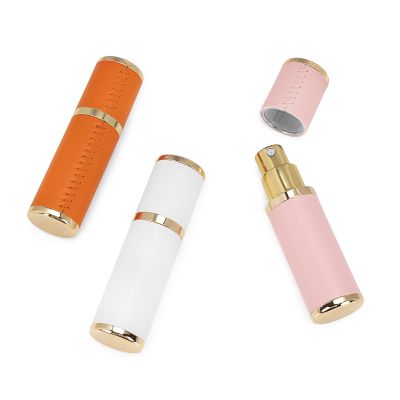 LUEXBOX 3 Pack Portable Perfume Bottle for Travel, Mini Refillable Perfume Dispenser, 5ml Faux Leather Leak Proof Perfume Atomizers Bottles Sprayer for Pocket Perfume (White, Pink, Orange)