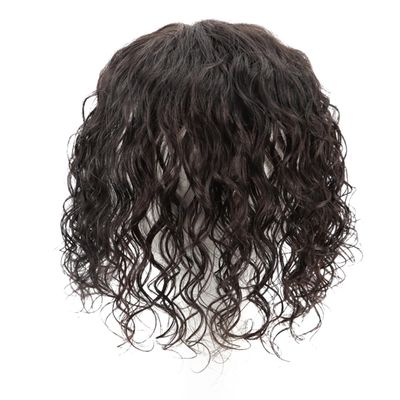 Fluffy Curly Human Hair One Piece Two Clips Clip in Hair Toppers with Thinning Hair for Hair Loss for Woman 7x10cm/2.8x3,9inch Hairpiece Hand Tied (Natural color,20cm/8inch)