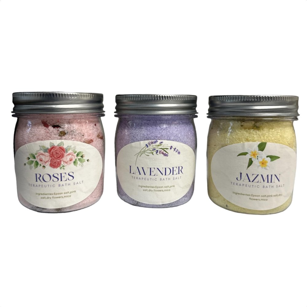 Bath salts,Bath soak gift set 3 pcs,soaking salts for women relaxing, Body and foot soak,lavender,Jazmin and roses,3 scents bath salt,rich in essencial oils.