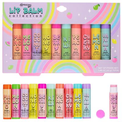 10pc Fruity Lip Balm Collection - Hydrating Lip Balms Infused w/Fresh Fruity Flavors - Vitamin Enriched Nourishing Lip Balm Set