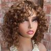 #4/27 Short Bob Curly Human Hair Wigs with Bangs 13X4 HD Lace Front Pixie Cut Ombre Blonde Wig for Women Brown Short Bob Wig Glueless Natural Hairline Wig 180% Density 12Inch view 2