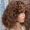 #4/27 Short Bob Curly Human Hair Wigs with Bangs 13X4 HD Lace Front Pixie Cut Ombre Blonde Wig for Women Brown Short Bob Wig Glueless Natural Hairline Wig 180% Density 12Inch view 3