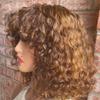 #4/27 Short Bob Curly Human Hair Wigs with Bangs 13X4 HD Lace Front Pixie Cut Ombre Blonde Wig for Women Brown Short Bob Wig Glueless Natural Hairline Wig 180% Density 12Inch view 4