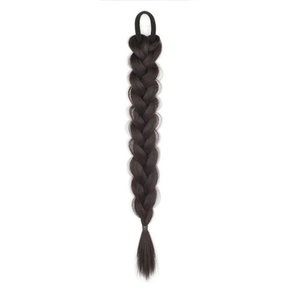16 Inch Long Braided Ponytail Extension with Hair Tie, Natural Soft Synthetic Hair Piece for Women Daily Wear(Brown&Black)