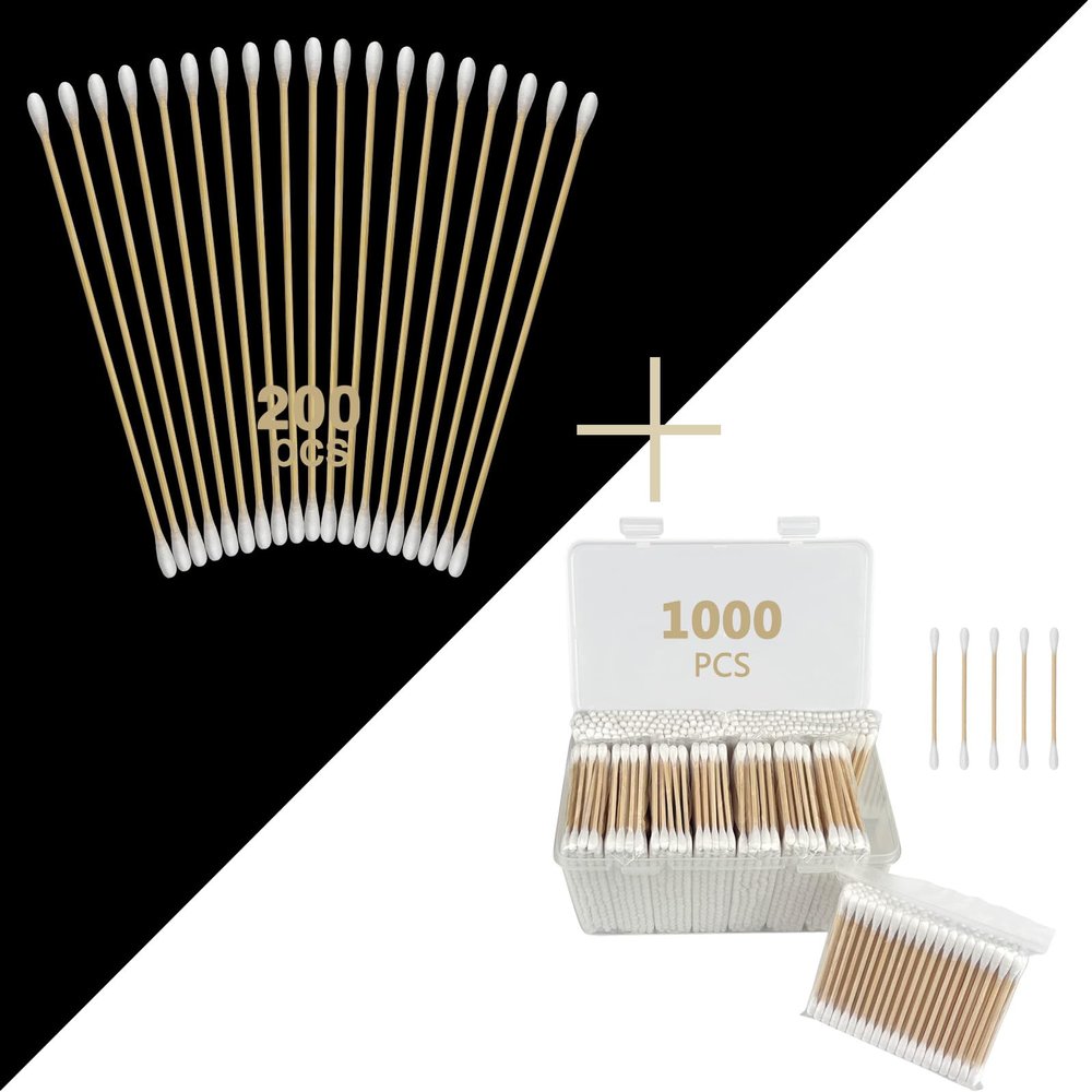 6 inches 200PCS Dual- Ends long cotton swabs, 2.83inches 1000 PCS cotton swabs for makeup, personal care