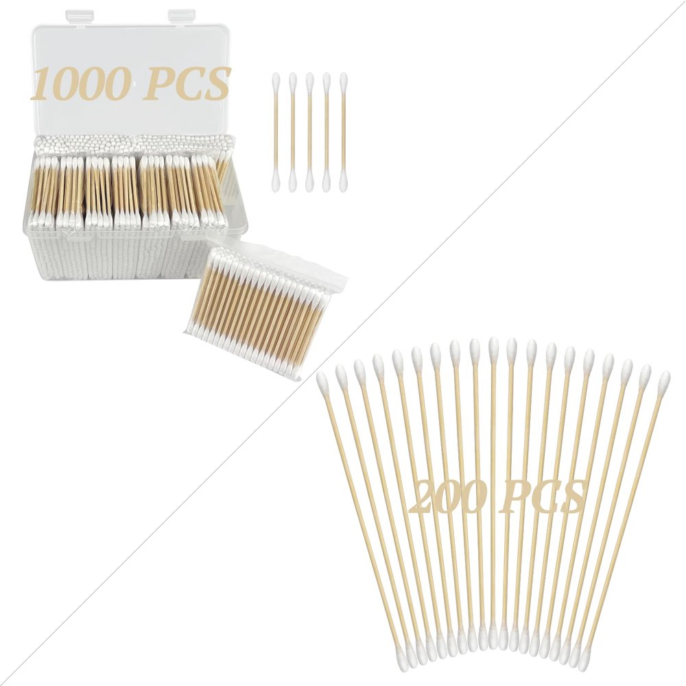 6 inches 200PCS Dual- Ends Pointed Cotton swabs, 2.83inches 1000 PCS Cotton swabs for Makeup, Personal Care