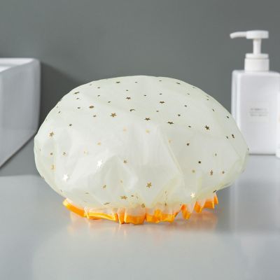 Shower cap women's waterproof bath hood women's fashion bathroom double layer thickened hair dryer hat bath hat