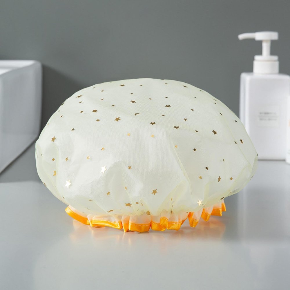 Shower cap women's waterproof bath hood women's fashion bathroom double layer thickened hair dryer hat bath hat