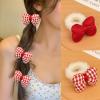Cute cartoon autumn and winter furry three-dimensional bow ear hair rope plush hair ring New Year red children's headdress for women (Color : 2#Red, Size : 2PCS) view 3