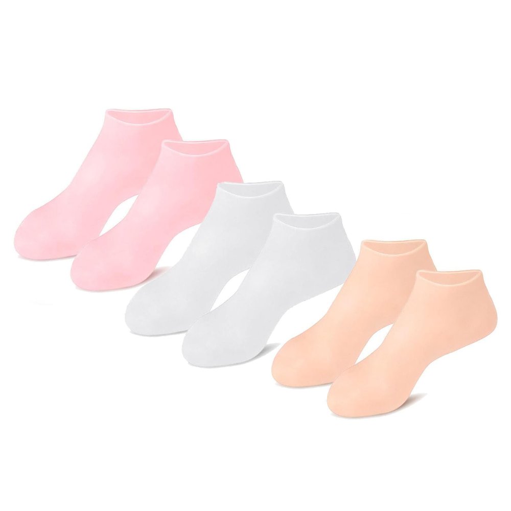 3 pair Silicone Moisturizing Socks for Dry Cracked Feet Women, Foot Spa Pedicure Silicone Socks for Repairing (One size,3 Pair A)