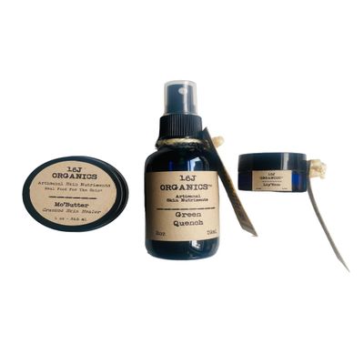 16J Organics Signature Travel Collection: Green Quench Body Oil, Mo'Butter Dry Skin Treatment, & Lip'Rico Lip Balm - Handcrafted Organic Skincare Essentials for Nourished, Radiant Skin On-the-Go