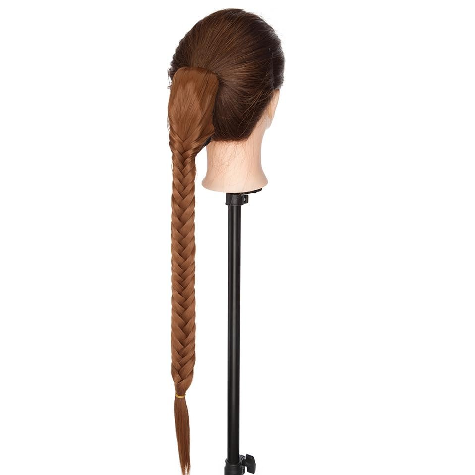 21''Synthetic Hair Braided Plaited Fishtail Fishbone Drawstring Ponytailtail Clip In Hair Extension Black Brown Color Chignon light auburn 21inches
