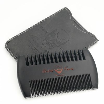 Menesia Black Wooden Beard Comb with Case for Men, Men's Wood Pocket Comb for Beards & Mustaches & Hair, Black Skull Design