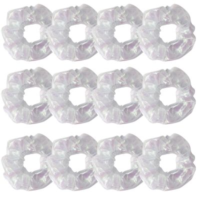 12 Pcs Shiny Mermaid Dance Cheer Organza Hair Scrunchies For Thick Hair School Performance/Sports/Party/Gymnastics Silky Scrunchie Ponytail Holder Wrist for Girls Cosplay Show (White)