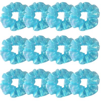 12 Pcs Shiny Mermaid Dance Cheer Organza Hair Scrunchies For Thick Hair School Performance/Sports/Party/Gymnastics Silky Scrunchie Ponytail Holder Wrist for Girls Cosplay Show (Blue)