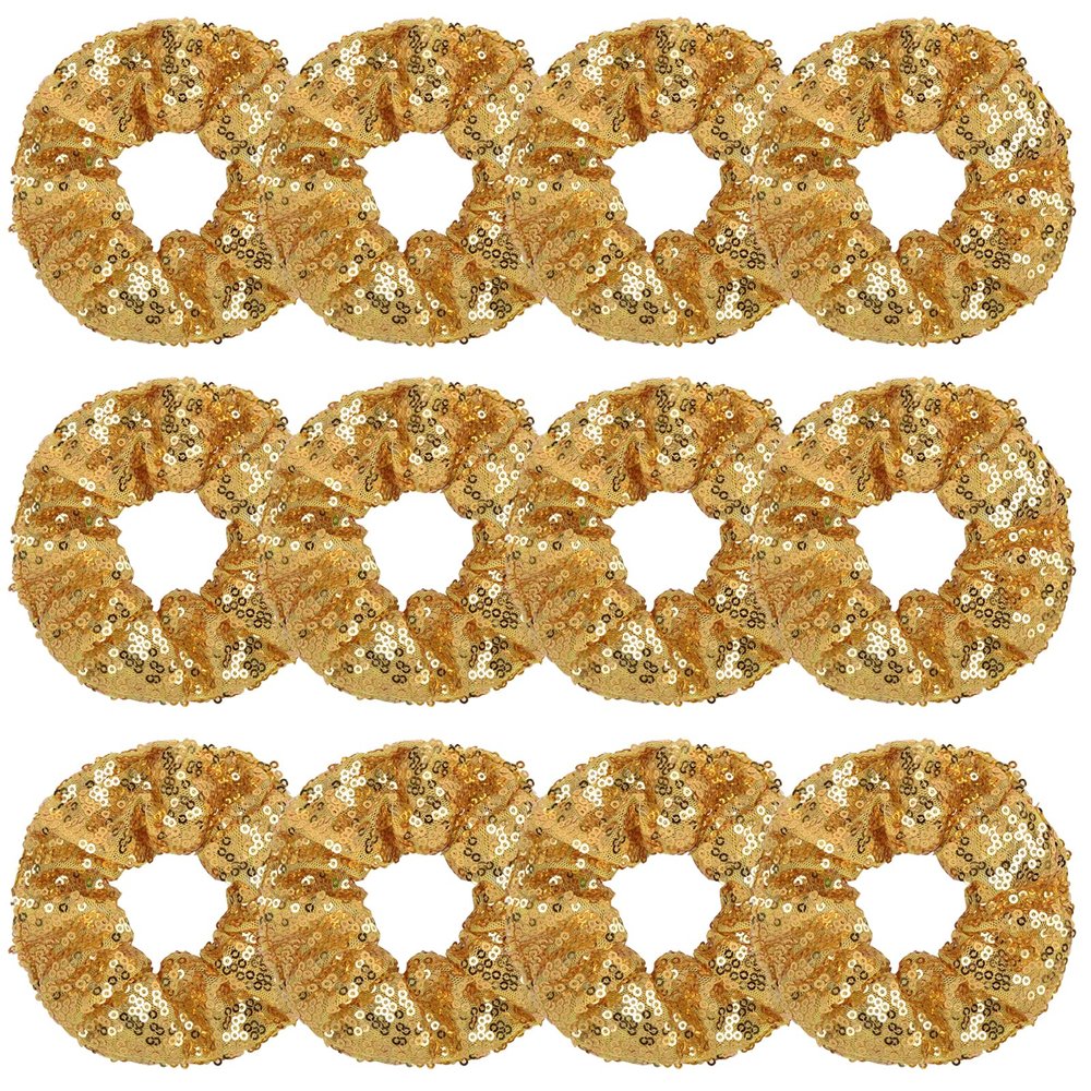 12 Pcs Sparkle Sequins Scrunchies Cheer Hair Scrunchies For Thick Hair School Performance Scrunchy Sports Ponytail Holder Wrist for Girls Cosplay Show (Gold)