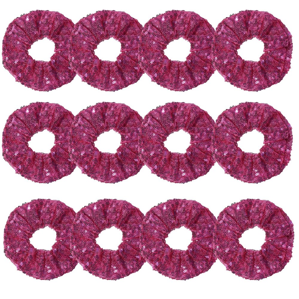 12 Pcs Bling Mermaid Sequins Dance Scrunchies Cheer Scales Hair Scrunchies For Thick Hair School Performance Scrunchy Sports Ponytail Holder Wrist for Girls Cosplay Show (Pink)