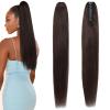 FUOTONBUTY Claw Clip Ponytail Extension 100% Real Remy Human Hairpiece Pony Tails Hair Extensions Long Straight Ponytail for Women (16 inch, Jet Black) view 1