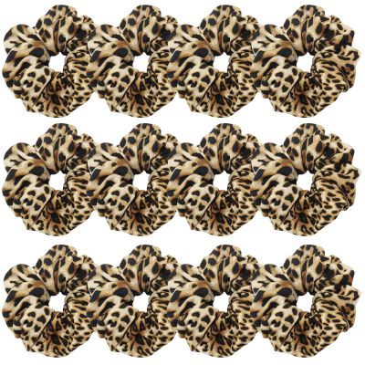12 Pcs Large Silky Dance Cheer Leopard Print Fluffy Sleep Hair Scrunchies For Thick Hair School Performance/Sports/Party/Gymnastics Scrunchie Ponytail Holder Wrist for Girls Show (Yellowish-brown)