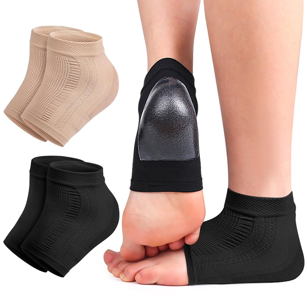 Cracked Heel Treatment Repair Socks - 2Pair of Premium Padded Compression Gel Sleeve/Sock for Dry Feet Treatment, Spa Moisturizing Heel Socks for Repairing (One Size fits Most)