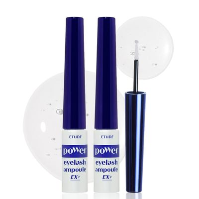 ETUDE Power Eyelash Ampoule 1+1 Set, Lash and Brow Treatment, Caffeine-Infused, Ultra Slim Tip, Lash Booster, Korean Makeup, Beauty (1.31 Fl Oz)