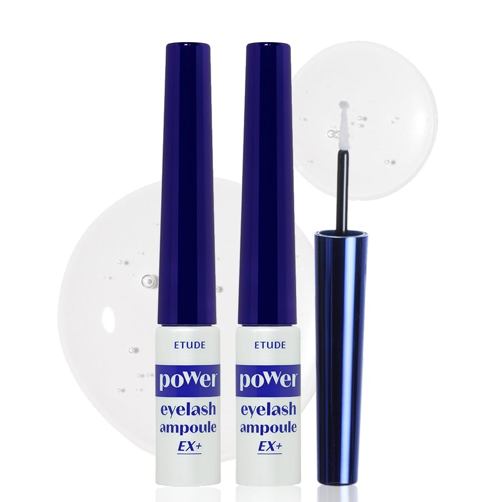 ETUDE Power Eyelash Ampoule 1+1 Set, Lash and Brow Treatment, Caffeine-Infused, Ultra Slim Tip, Lash Booster, Korean Makeup, Beauty (1.31 Fl Oz)