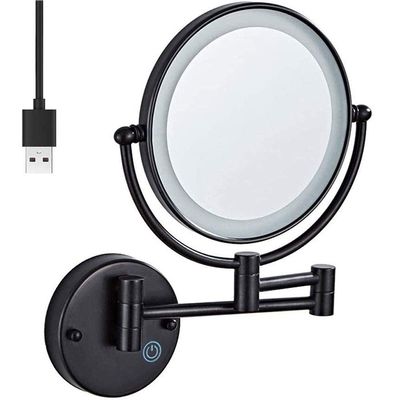 8" Wall Mounted Makeup Mirror with Lights Led 5X Wall Makeup Vanity Mirror Double Sided,Touch Button and Adjustable Light,Shaving Makeup in Bedroom or Bathroom USB Recharge,Makeup and S