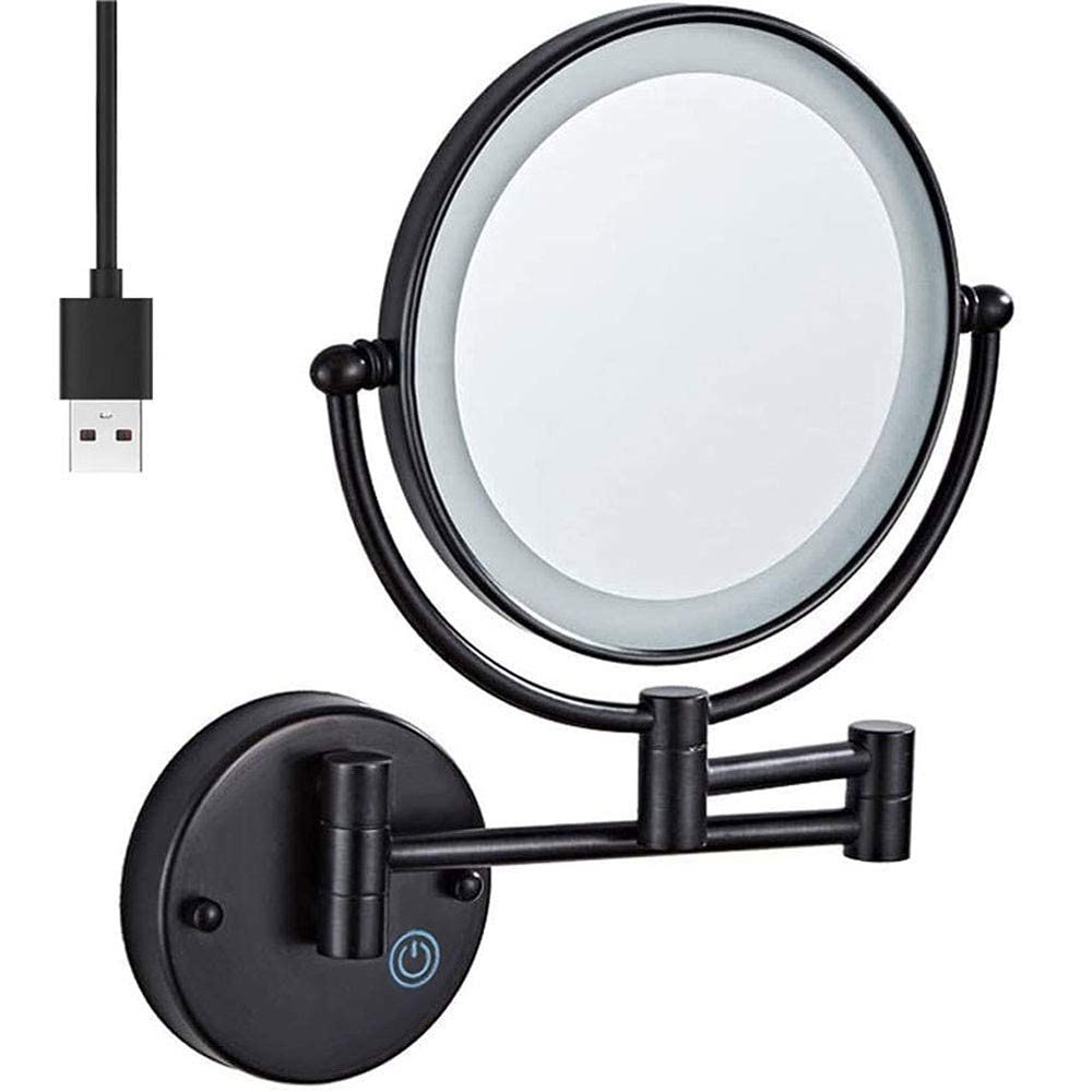 8" Wall Mounted Makeup Mirror with Lights Led 5X Wall Makeup Vanity Mirror Double Sided,Touch Button and Adjustable Light,Shaving Makeup in Bedroom or Bathroom USB Recharge,Makeup and S