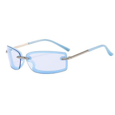sundry goods Vintage Metal Narrow Frame Rectangular Sunglasses for Men and Women Frameless Y2K Sun Protection Sunglasses (C5 Silver Frame Blue Flakes)