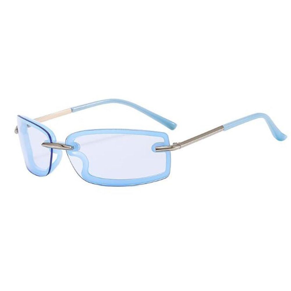 sundry goods Vintage Metal Narrow Frame Rectangular Sunglasses for Men and Women Frameless Y2K Sun Protection Sunglasses (C5 Silver Frame Blue Flakes)