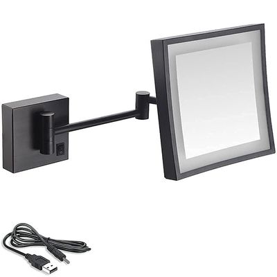 8 Inch Bathroom Mirror Wall Mounted,USB rgeable Makeup Mirror 3X Magnification Shaving Mirror 180Swivel Vanity Mirror LED Lighted Wall Mounted Mirrors Square Cosmetic Mirror(Matte Black)