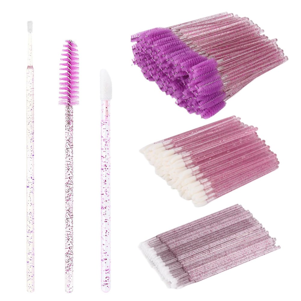 300 Pcs Spoolies Mascara Wands Lip Brushes Micro Swabs Applicator, Disposable Eyelash Brushes Lipstick Tester Makeup Applicator Tool Purple