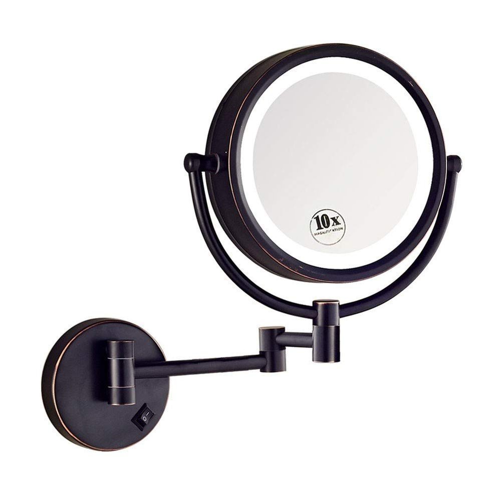 8.5''Make up Mirror Shaving Mirrors Wall Mounted with 1X/10X Magnification,Round Shaped Double-Sided Vanity Mirror,Extendable Led Illuminated Wall Mirror/Chrome