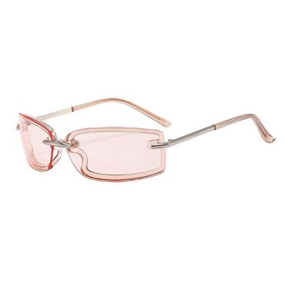 sundry goods Vintage Metal Narrow Frame Rectangular Sunglasses for Men and Women Frameless Y2K Sun Protection Sunglasses (C4 Silver Frame Light Tea Flake)
