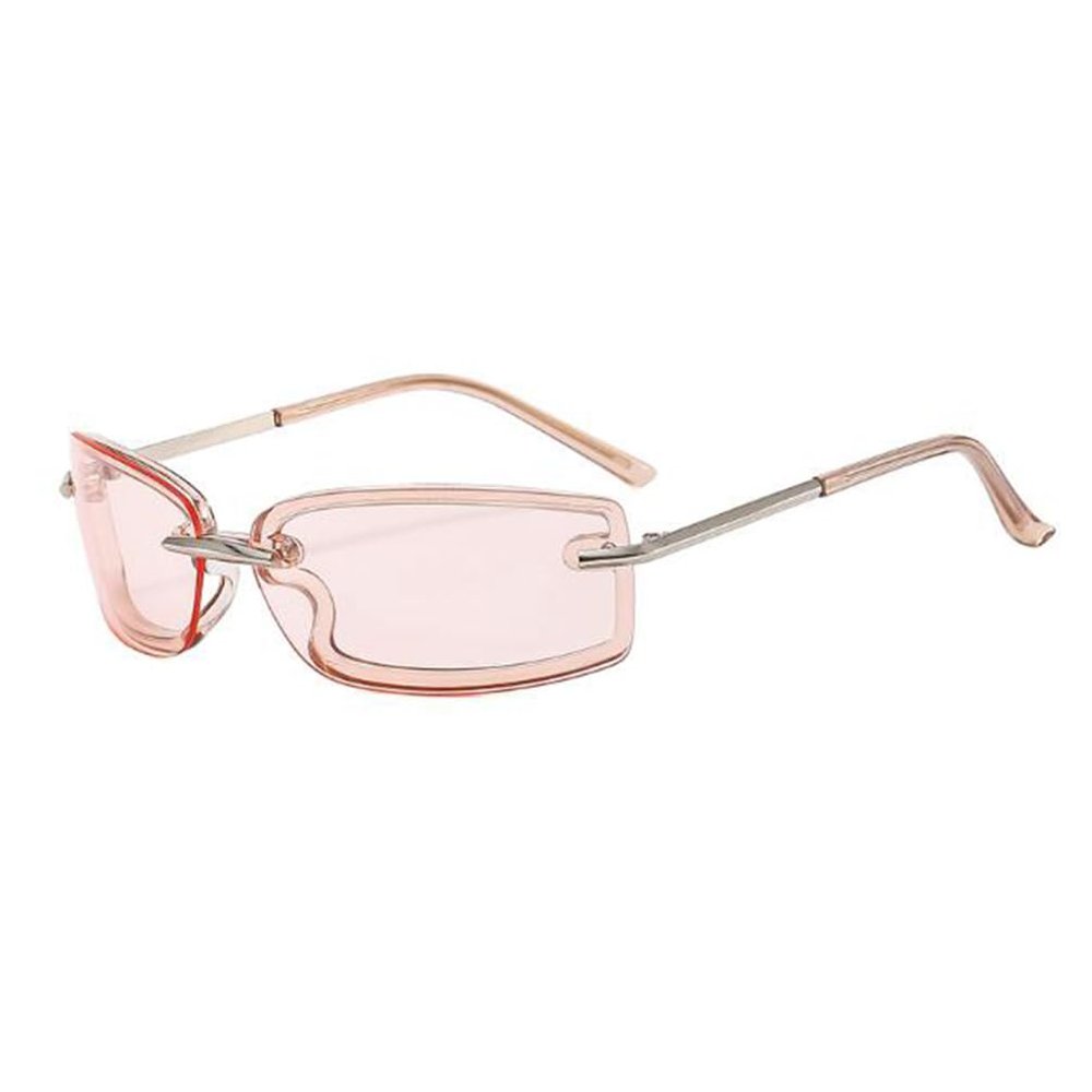 sundry goods Vintage Metal Narrow Frame Rectangular Sunglasses for Men and Women Frameless Y2K Sun Protection Sunglasses (C4 Silver Frame Light Tea Flake)