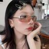 sundry goods Vintage Metal Narrow Frame Rectangular Sunglasses for Men and Women Frameless Y2K Sun Protection Sunglasses (C4 Silver Frame Light Tea Flake) view 3