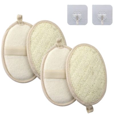 4 Packs Naturals Loofahs Pad Exfoliating Body Scrubber Bath Exfoliating Made with Natural Shower loofa Sponge Clearner Pad Exfoliator Washcloth Shower Puff Body Face Back Skin (4 Packs-Beige)