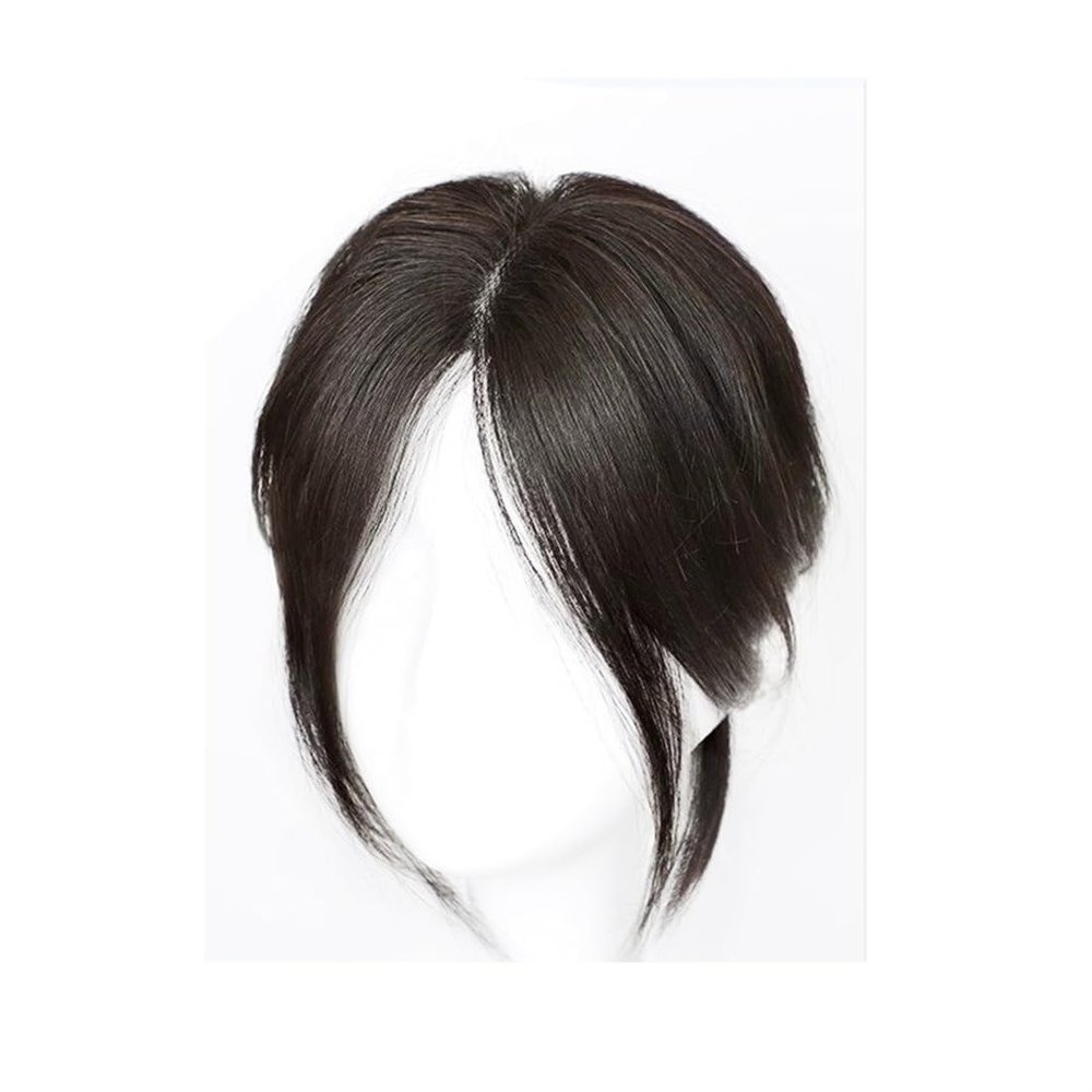 10X5CM/4X2inch Swiss Lace Base Head Tied Real Human Hair Toppers for Women with Thinning Hair, 25cm/10inch Straight Topper Hairpiece with Natural Parting, Hair Topper (Whiskers dark brown)