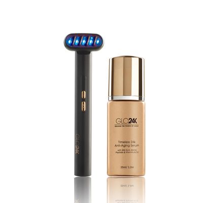 2-Step Premium Facial Rejuvenation Set-6-IN-1 Beauty Therapy Wand for the Face, Eyes & Neck and Timeless 24k Anti-Aging Serum with 24k Gold, Amino Peptides & Vitamins A, C, E