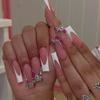 24Pcs Christmas Artifical Acrylic Nails - Reusable Coffin Gold Sequins Charm Rhinestone Design Square Fake Nails Gradient Full Cover Glue on Nails for Women view 1