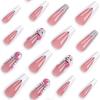 24Pcs Christmas Artifical Acrylic Nails - Reusable Coffin Gold Sequins Charm Rhinestone Design Square Fake Nails Gradient Full Cover Glue on Nails for Women view 3