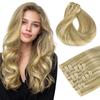 HOTBANANA Seamless Clip in Hair Extensions Light Blonde Highlighted Golden Blonde(Grey Tone) 22in 150g 7pcs Clip in Remy Human Hair Extensions Straight Hair Invisible PU Skin Weft view 1
