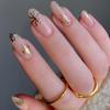 CEWEWP 24Pcs Christmas Press on Nails - Medium Almond Fake Nails with Golden Snowflakes Design, Glossy Glue on Nails, Full Cover False Nails for Women and Girls view 1