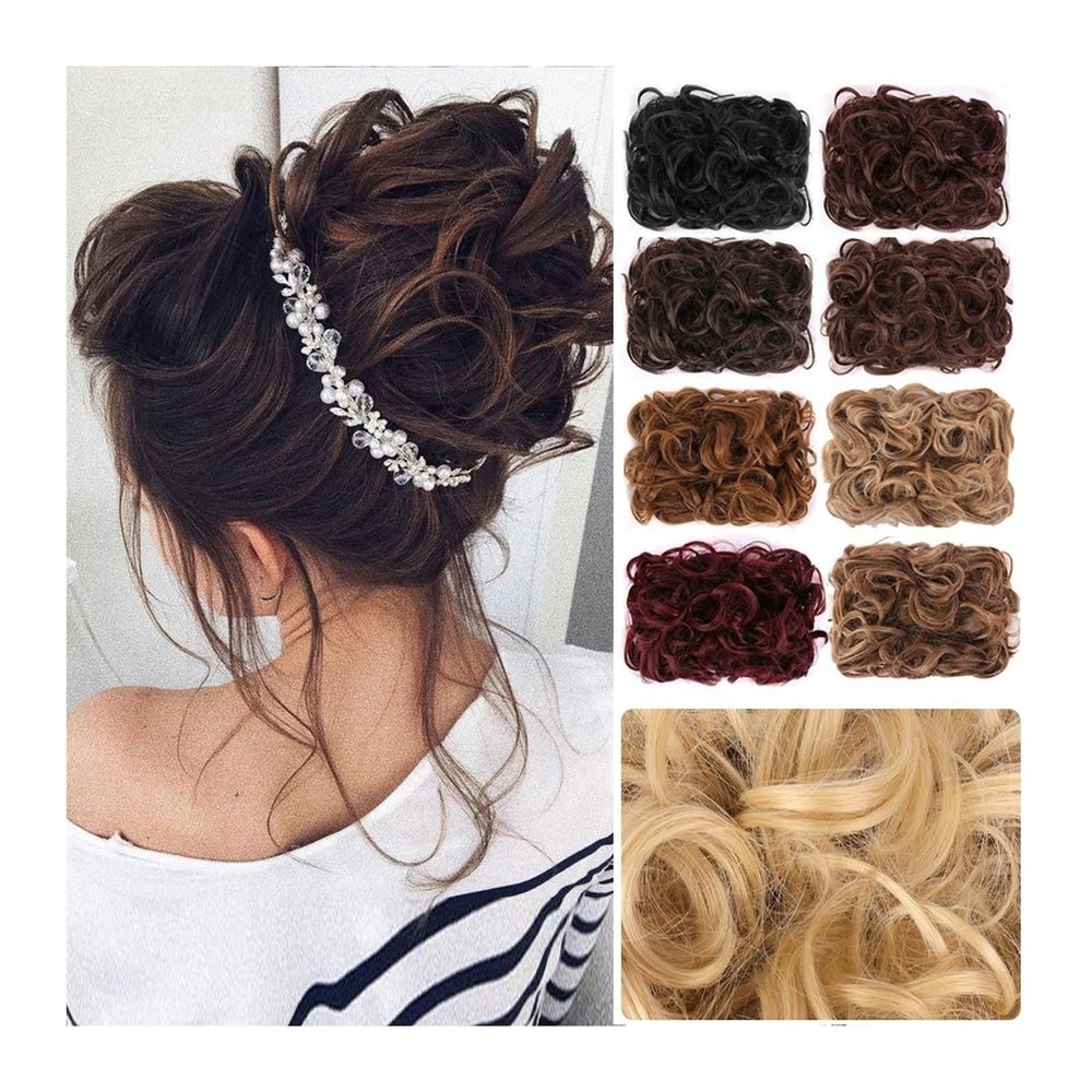 Bun Hair Piece Messy Bun Hair Pieces, Elastic Drawstring Wave Curly Chignon Hairpiece Clip in Curly Hair Extension Short Synthetic Ponytail Extension for Women Bun Extension (Color : LF01-2-30)