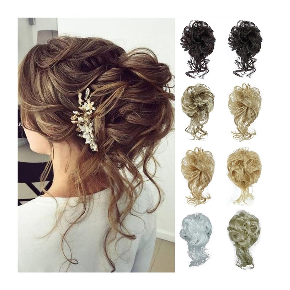 Bun Hair Piece Synthetic Hair Bun Curly Chignon Messy Wave Curly Hairpieces Ponytail Extensions Elastic Band Scrunchy Hair Extensions False Hair Pieces for Women Bun Extension (Color : 6H613)