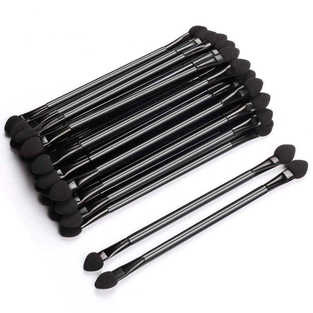 AKOAK 20 Pcs Professional Double Head Eyeshadow Brush, Disposable Eye Sponge Applicator, Long Handle Sponge Eye Brush Eyeshadow Makeup Tool, for Women, Girls, 12cm, Black