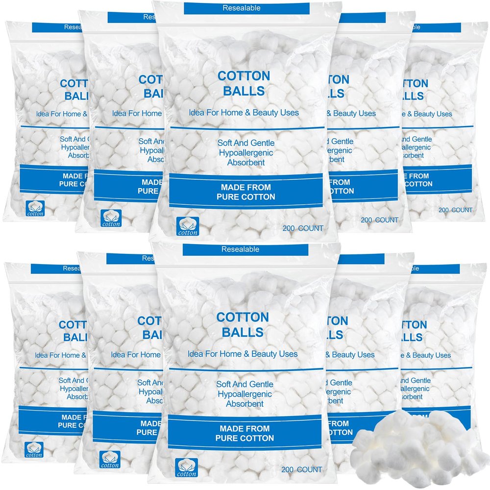 Heigble 2000 Pcs Soft Cotton Ball Bulk Organic Medium Cotton Ball for Absorbent Multipurpose Pure Nail Polish Remover Makeup Removal First Aid Face Crafting Cleaning Skin Applying Lotion