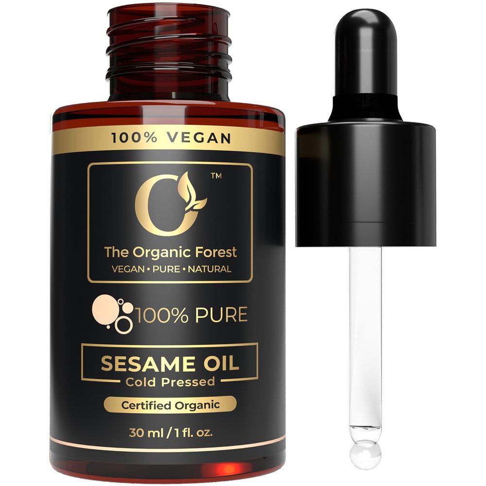 Premium Organic Sesame Oil - Cold Pressed, for Skin & Hair - Nutrient-Rich Sesame Seeds - Natural & Pure - Non-GMO, Vegan, Cruelty-Free, Hexane-Free - 1 fl oz
