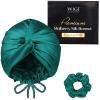 WIGI Mulberry Silk Bonnet With Scrunchie Gift for Women, Sleeping and Shower Cap Hair Wrap for Hair Care (Bow Design, Dark Green) view 1